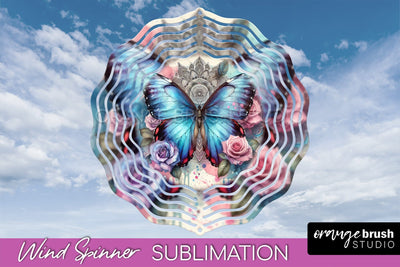 Butterfly Wind Spinner - Summer Flowers Spinner Sublimation Sublimation OrangeBrushStudio 