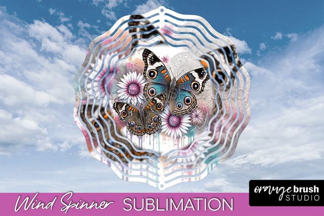 Butterfly Wind Spinner - Summer Flowers Spinner Sublimation Sublimation OrangeBrushStudio 