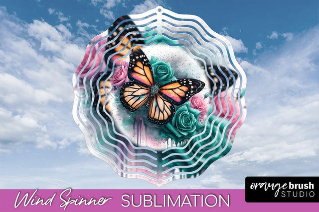 Butterfly Wind Spinner - Summer Flowers Spinner Sublimation Sublimation OrangeBrushStudio 