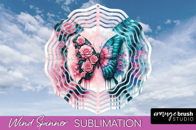 Butterfly Wind Spinner - Summer Flowers Spinner Sublimation Sublimation OrangeBrushStudio 