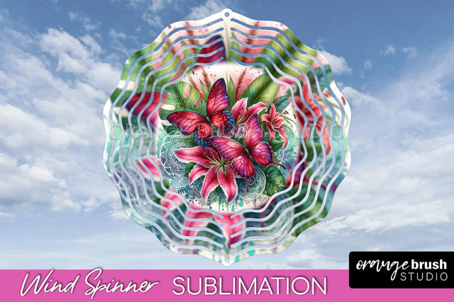 Butterfly Wind Spinner - Summer Flowers Spinner Sublimation Sublimation OrangeBrushStudio 