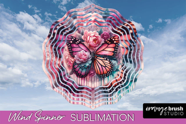 Butterfly Wind Spinner - Summer Flowers Spinner Sublimation Sublimation OrangeBrushStudio 