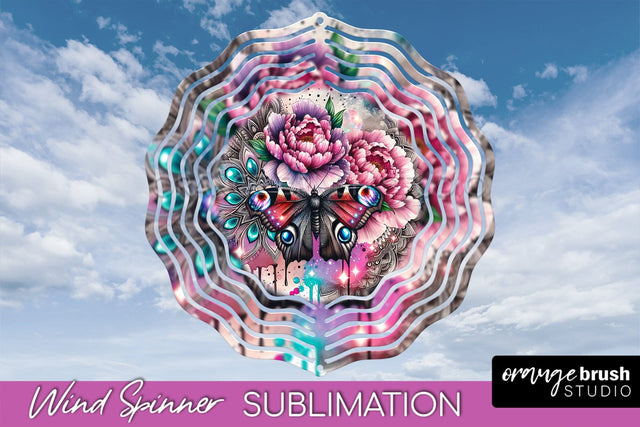 Butterfly Wind Spinner - Summer Flowers Spinner Sublimation Sublimation OrangeBrushStudio 
