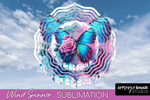 Butterfly Wind Spinner - Summer Flowers Spinner Sublimation Sublimation OrangeBrushStudio 