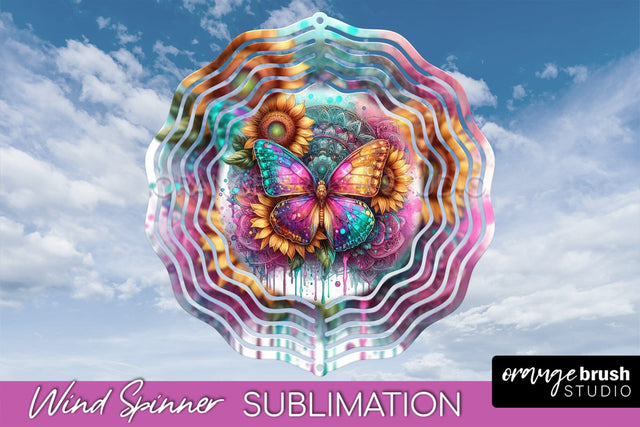 Butterfly Wind Spinner - Summer Flowers Spinner Sublimation Sublimation OrangeBrushStudio 