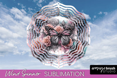 Butterfly Wind Spinner - Summer Flowers Spinner Sublimation Sublimation OrangeBrushStudio 