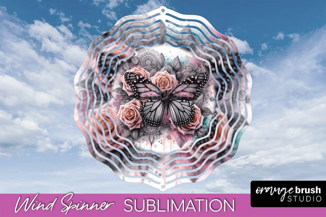 Butterfly Wind Spinner - Summer Flowers Spinner Sublimation Sublimation OrangeBrushStudio 