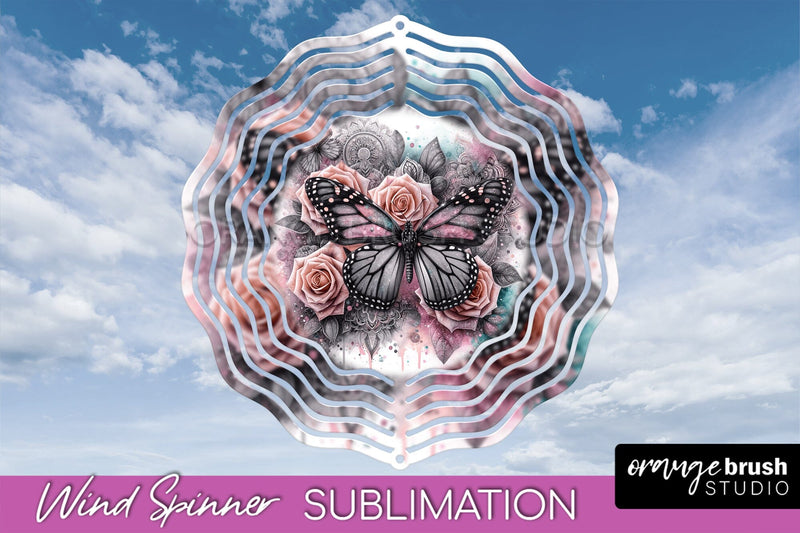 Butterfly Wind Spinner - Summer Flowers Spinner Sublimation Sublimation OrangeBrushStudio 