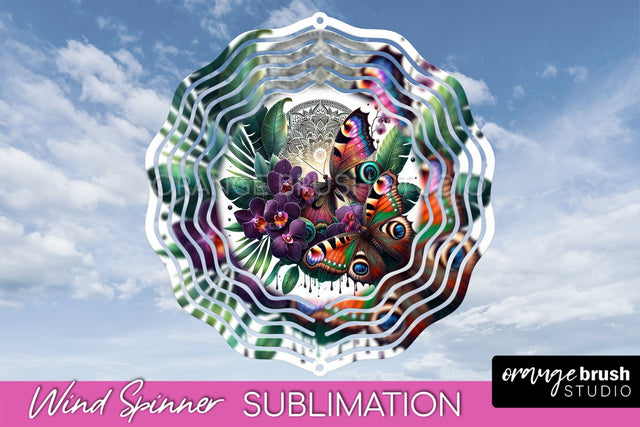 Butterfly Wind Spinner - Summer Flowers Spinner Sublimation Sublimation OrangeBrushStudio 