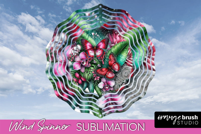 Butterfly Wind Spinner - Summer Flowers Spinner Sublimation Sublimation OrangeBrushStudio 