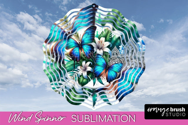Butterfly Wind Spinner - Summer Flowers Spinner Sublimation Sublimation OrangeBrushStudio 