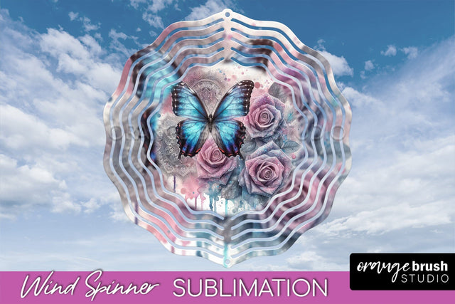 Butterfly Wind Spinner - Summer Flowers Spinner Sublimation Sublimation OrangeBrushStudio 
