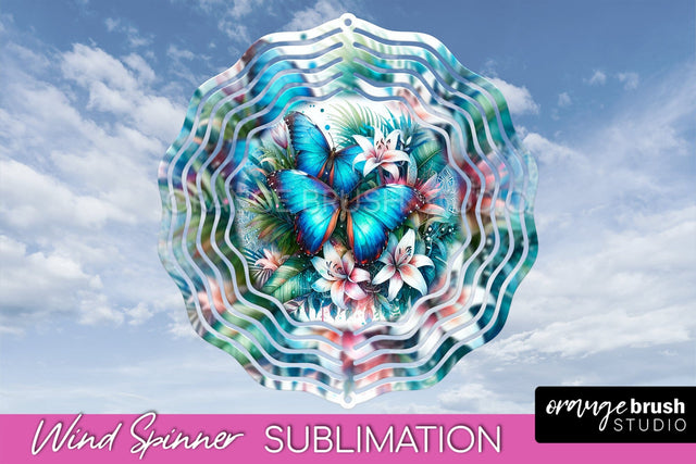 Butterfly Wind Spinner - Summer Flowers Spinner Sublimation Sublimation OrangeBrushStudio 