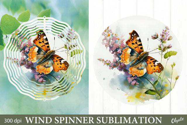 Butterfly with Flowers Sublimation. Wind Spinner Design PNG Sublimation Olga Terlyanskaya 