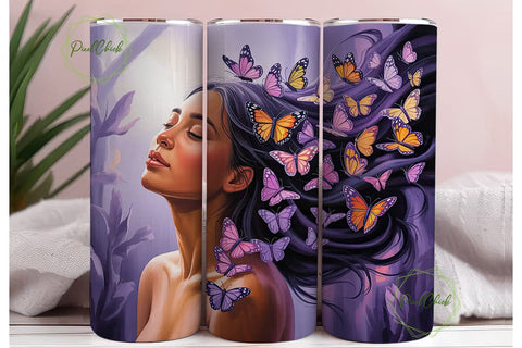 Butterfly Woman 20oz Tumbler Wrap Sublimation PixelChick 