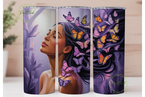 Butterfly Woman 20oz Tumbler Wrap Sublimation PixelChick 