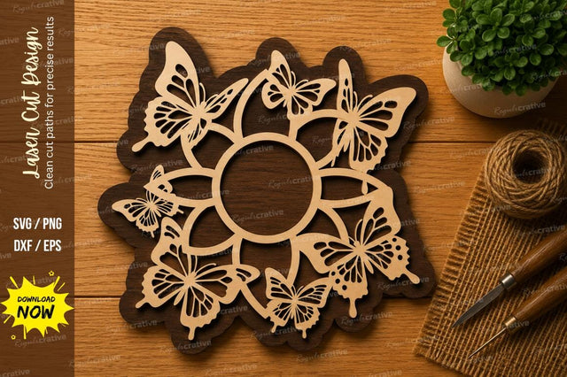 Butterfly Wreath Circle Laser Cut SVG File SVG Regulrcrative 