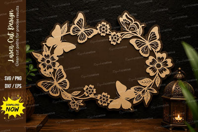Butterfly Wreath Frame Laser Cut Svg Design SVG Regulrcrative 