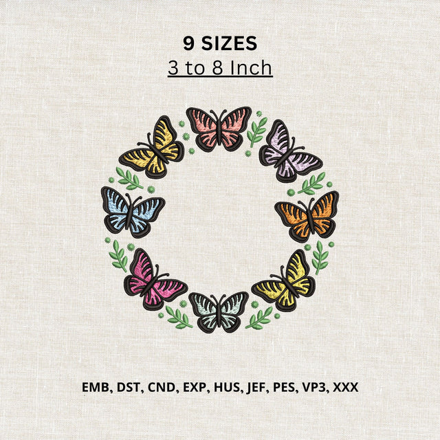 Butterfly Wreath Machine Embroidery Design – Colorful Floral Butterfly Circle Embroidery File Embroidery/Applique DESIGNS PatternFeed8 