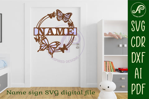 Butterfly wreath name sign svg laser cut SVG APInspireddesigns 