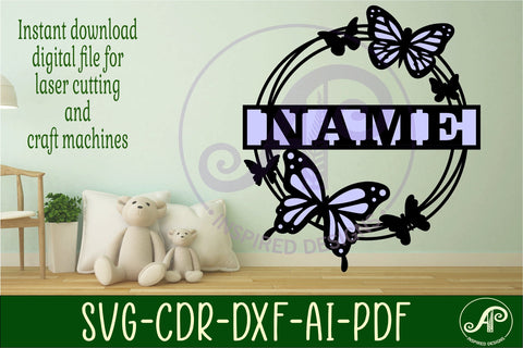 Butterfly wreath name sign svg laser cut SVG APInspireddesigns 