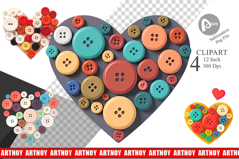 Button Heart Clipart Sublimation artnoy 