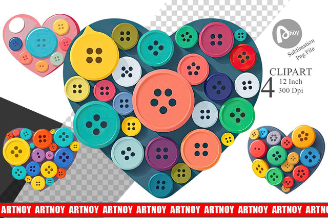 Button Heart Clipart Sublimation artnoy 