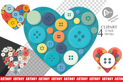 Button Heart Clipart Sublimation artnoy 