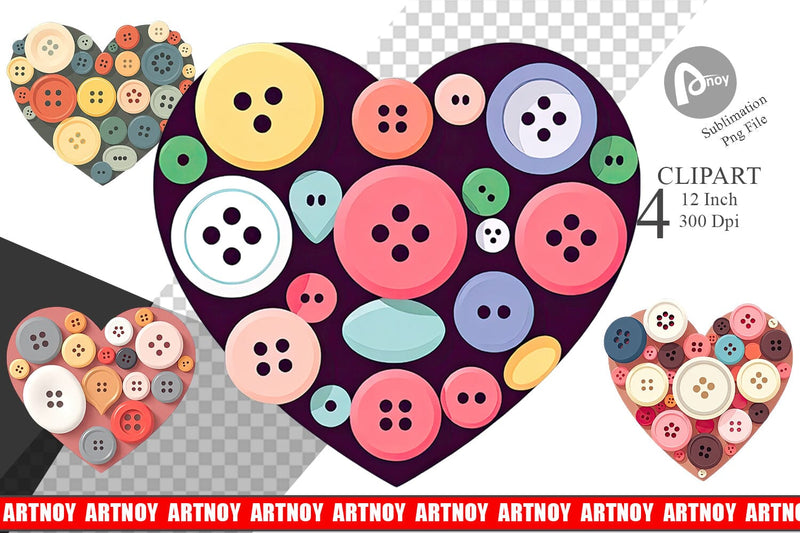 Button Heart Clipart Sublimation artnoy 