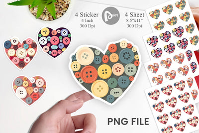 Button Heart Sticker Sublimation artnoy 