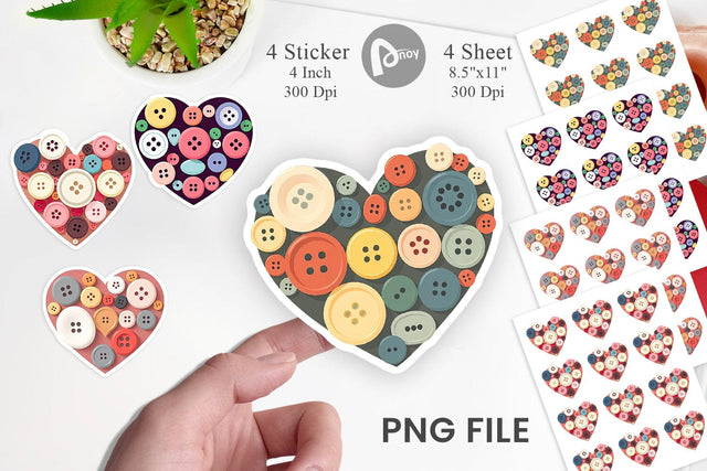 Button Heart Sticker Sublimation artnoy 