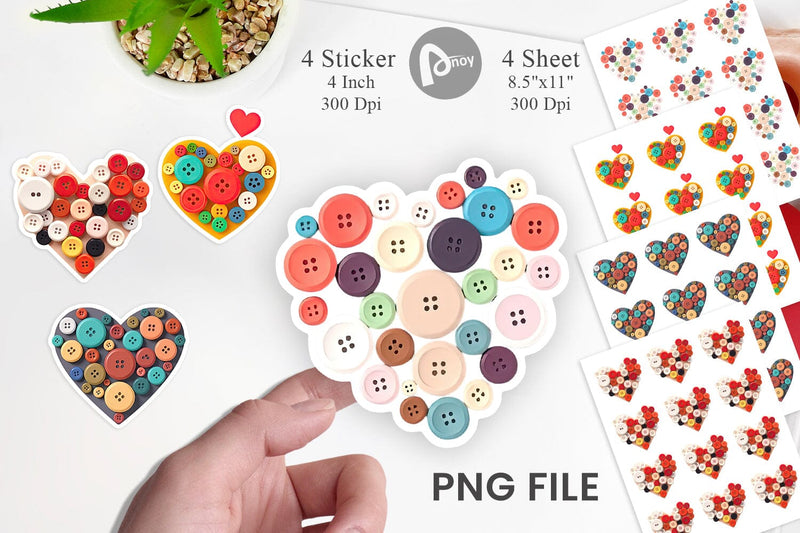 Button Heart Sticker Sublimation artnoy 