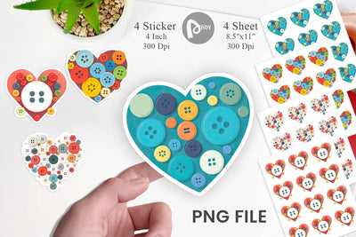 Button Heart Sticker Sublimation artnoy 