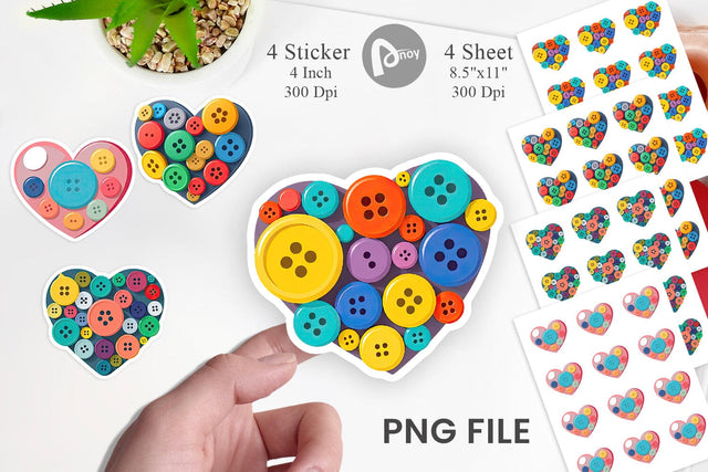 Button Heart Sticker Sublimation artnoy 