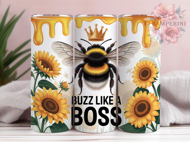 Buzz Like Boss 20oz Tumbler, Sunflower Theme, Honey Bee Design, Cute Print, Nature Style, 20oz Sublimation, PNG Design Sublimation Li Zamperini 