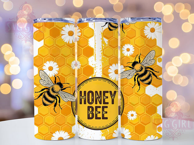 Buzzing Bee Lover Tumbler Wrap, Honeycomb Pattern, Bumble Bee Design, Garden Theme Gift, Yellow Bee Art, Nature Lover Present, Bee Keeper Gift Sublimation SvggirlplusArt 