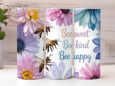 Buzzing Positivity Bee Lover Tumbler, Positive Quote Tumbler, Floral Bee Design, Inspirational Drinkware, Bee Happy Tumbler, Save The Bees Gift, Motivational Quote Wrap Sublimation Lara' s Designs 