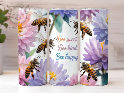 Buzzing Positivity Bee Lover Tumbler, Positive Quote Tumbler, Floral Bee Design, Inspirational Drinkware, Bee Happy Tumbler, Save The Bees Gift, Motivational Quote Wrap Sublimation Lara' s Designs 