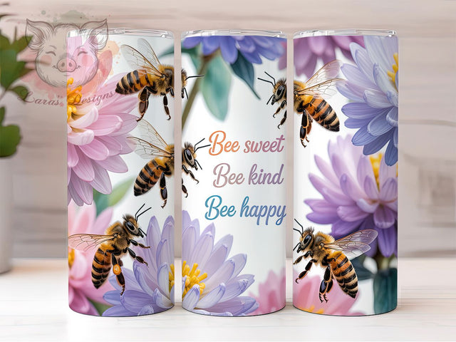 Buzzing Positivity Bee Lover Tumbler, Positive Quote Tumbler, Floral Bee Design, Inspirational Drinkware, Bee Happy Tumbler, Save The Bees Gift, Motivational Quote Wrap Sublimation Lara' s Designs 