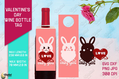 Bynny SVG. Valentine's Day Wine Bottle Tag Paper Cut 3D Paper Evgenyia Guschina 