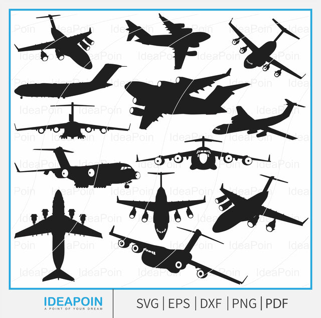 C-17 globemaster svg, C-17 Globemaster Silhouette, C-17 Globemaster Vector, C-17 Globemaster SVG, Military plane, Army plane Vector SVG Dinvect 