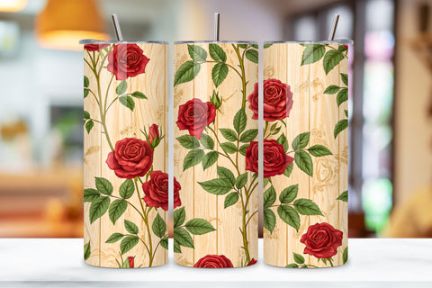 Cabinet of Curiosities Rose Seamless Tumbler Wrap, Aged Crimson Roses with Specimen Labels Sublimation FloridPrintables 
