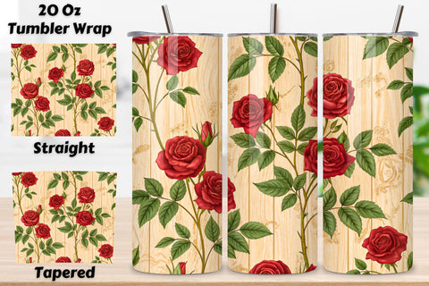 Cabinet of Curiosities Rose Seamless Tumbler Wrap, Aged Crimson Roses with Specimen Labels Sublimation FloridPrintables 
