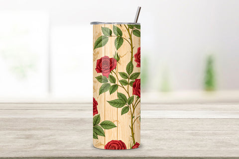 Cabinet of Curiosities Rose Seamless Tumbler Wrap, Aged Crimson Roses with Specimen Labels Sublimation FloridPrintables 