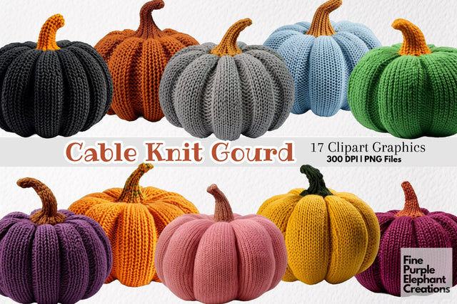 Cable Knit Pumpkins PNG Clipart Sublimation Fine Purple Elephant Creations 