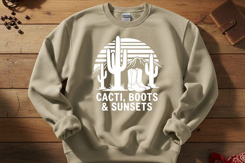 Cacti Boots Sunsets Svg, Western Cowgirl Svg, Desert Western Svg, Cowgirl Shirt Svg, Country Girl Cricut File, Rodeo Shirt Design SVG TiffsCraftyCreations 