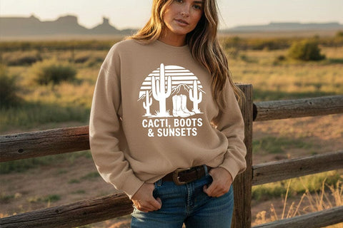 Cacti Boots Sunsets Svg, Western Cowgirl Svg, Desert Western Svg, Cowgirl Shirt Svg, Country Girl Cricut File, Rodeo Shirt Design SVG TiffsCraftyCreations 