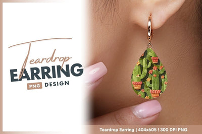 Cactus and flower pattern teardrop earring png Sublimation Regulrcrative 