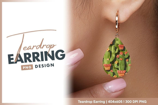 Cactus and flower pattern teardrop earring png Sublimation Regulrcrative 