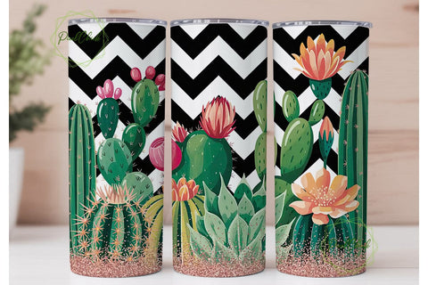 Cactus Chevron Glitter 20oz Tumbler Wrap Sublimation PixelChick 